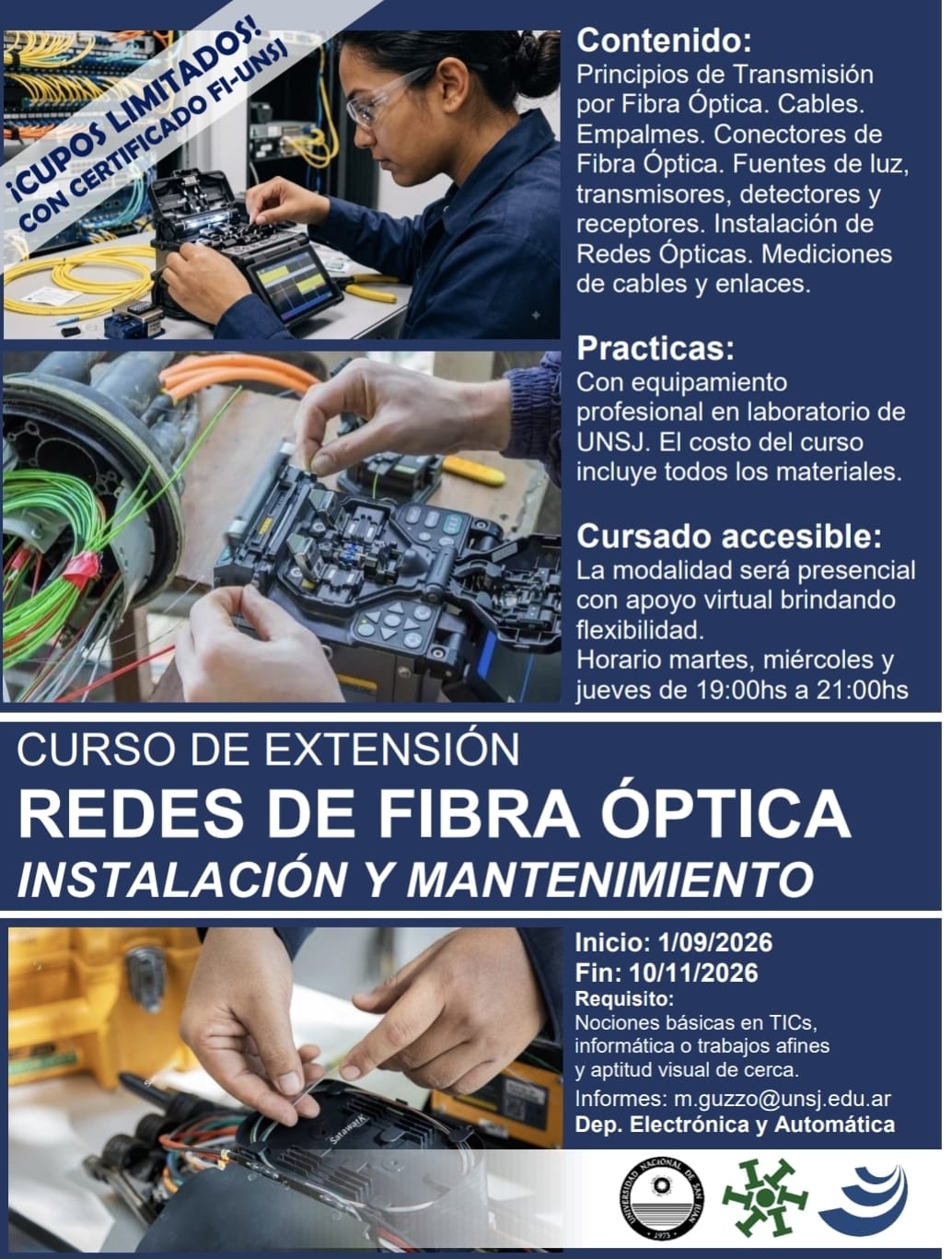 Flyer del curso de extension Redes de Fibra Optica